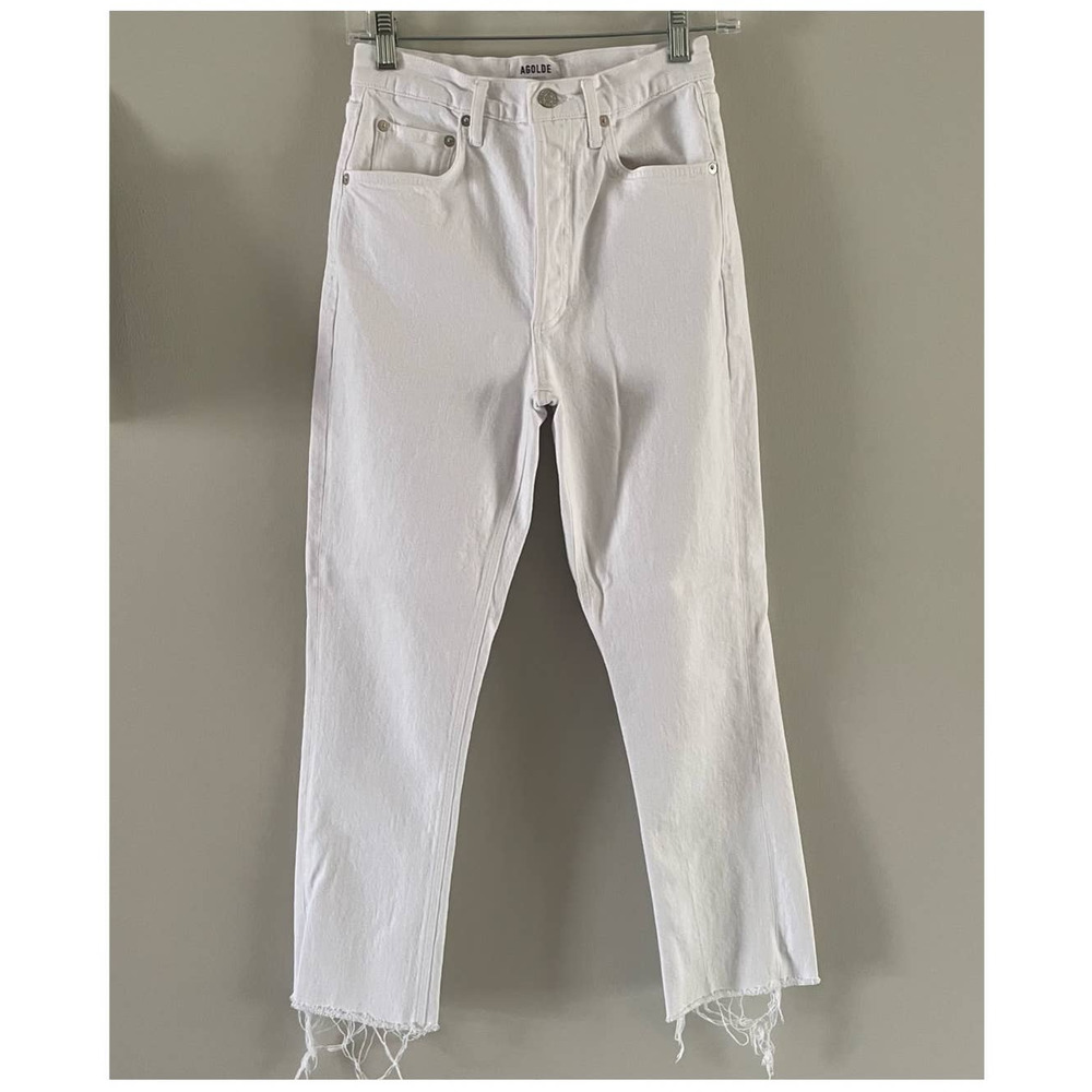 AGOLDE White Riley Jeans Button Fly Raw Hem High Rise Straight Leg Size 26
